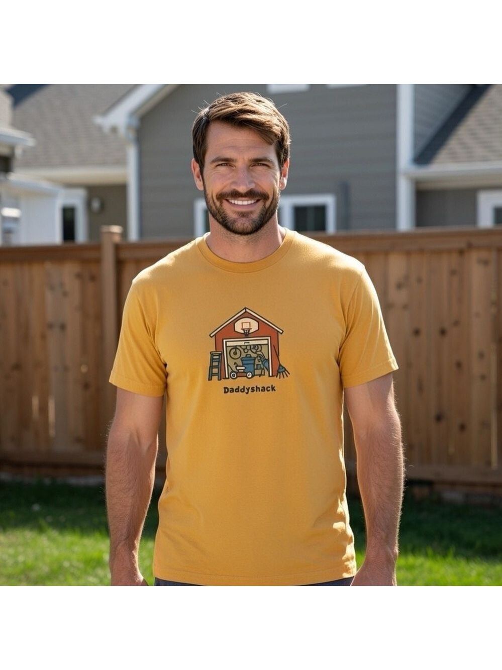 Life is Good Men’s Daddyshack Crusher Tee Sz M Mustard Yellow Graphic